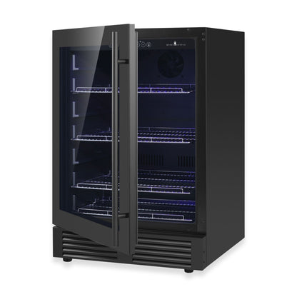 KingsBottle 24 Inch Under Counter LOW-E Glass Door Beer Fridge Borderless Black Glass Door with Left Hand Hinge