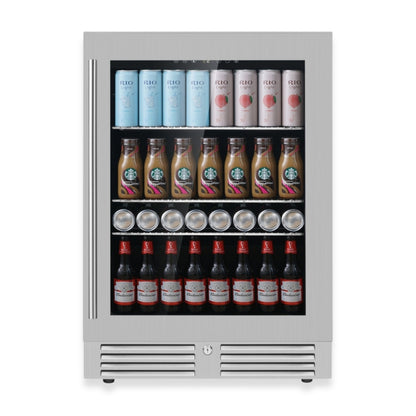 KingsBottle 24 Inch Under Counter LOW-E Glass Door Beer Fridge Borderless Black Glass Door with Left Hand Hinge