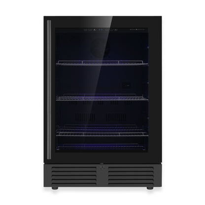 KingsBottle 24 Inch Under Counter LOW-E Glass Door Beer Fridge Borderless Black Glass Door with Left Hand Hinge
