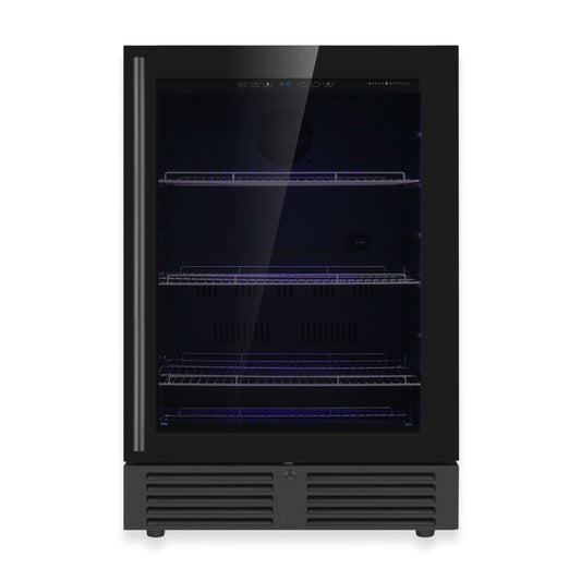 KingsBottle 24 Inch Under Counter LOW-E Glass Door Beer Fridge Borderless Black Glass Door with Left Hand Hinge