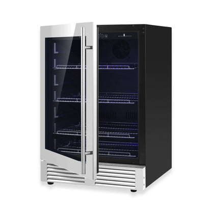 KingsBottle 24 Inch Under Counter LOW-E Glass Door Beer Fridge Borderless Black Glass Door with Right Hand Hinge