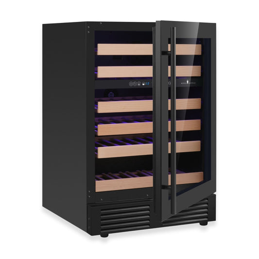 KingsBottle 24-Inch Under-Counter Dual Zone Wine Cooler with Low-E Glass Door With Stainless Steel Trim Left Hand Hinge