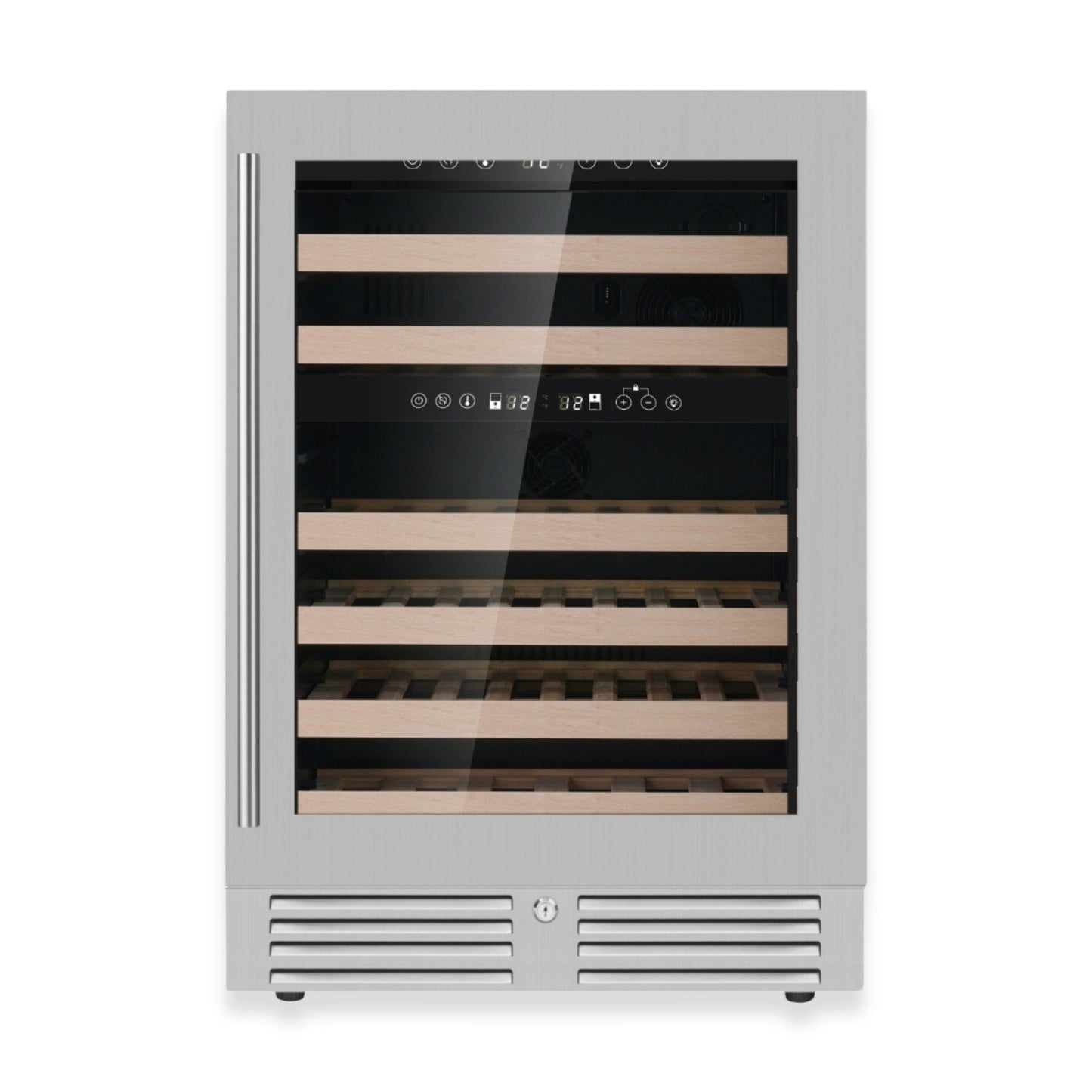 KingsBottle 24-Inch Under-Counter Dual Zone Wine Cooler with Low-E Glass Door With Stainless Steel Trim Left Hand Hinge
