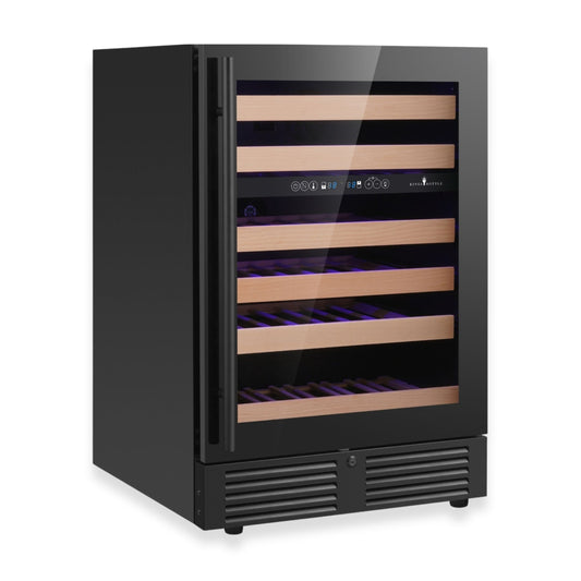 KingsBottle 24-Inch Under-Counter Single Zone Wine Cooler with Low-E Borderless Black Glass Door Right Hand Hinge