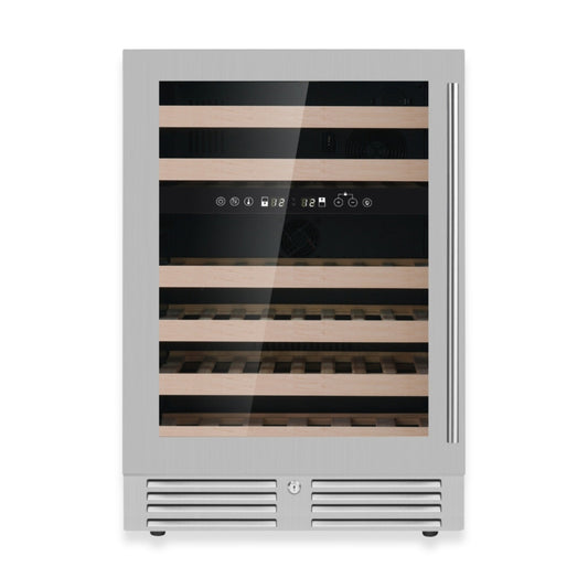 KingsBottle 24-Inch Under-Counter Dual Zone Wine Cooler with Low-E Glass Door With Stainless Steel Trim Right Hand Hinge