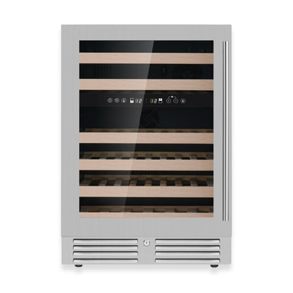 KingsBottle 24-Inch Under-Counter Dual Zone Wine Cooler with Low-E Glass Door With Stainless Steel Trim Left Hand Hinge