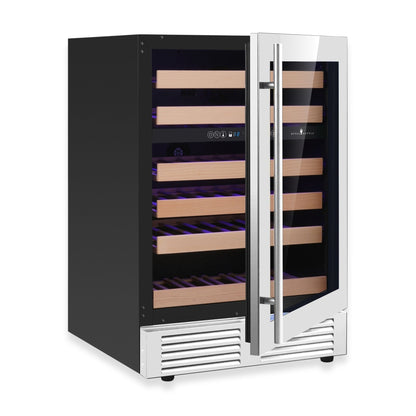 KingsBottle 24-Inch Under-Counter Dual Zone Wine Cooler with Low-E Glass Door With Stainless Steel Trim Right Hand Hinge