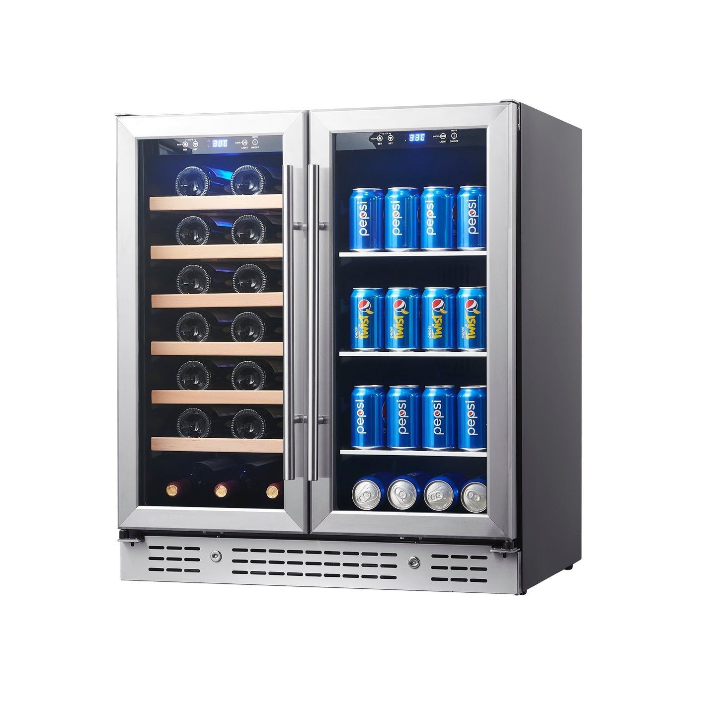 KingsBottle 30-inch Combination Beer and Wine Cooler with Low-E  Glass Door With Stainless Steel Trim