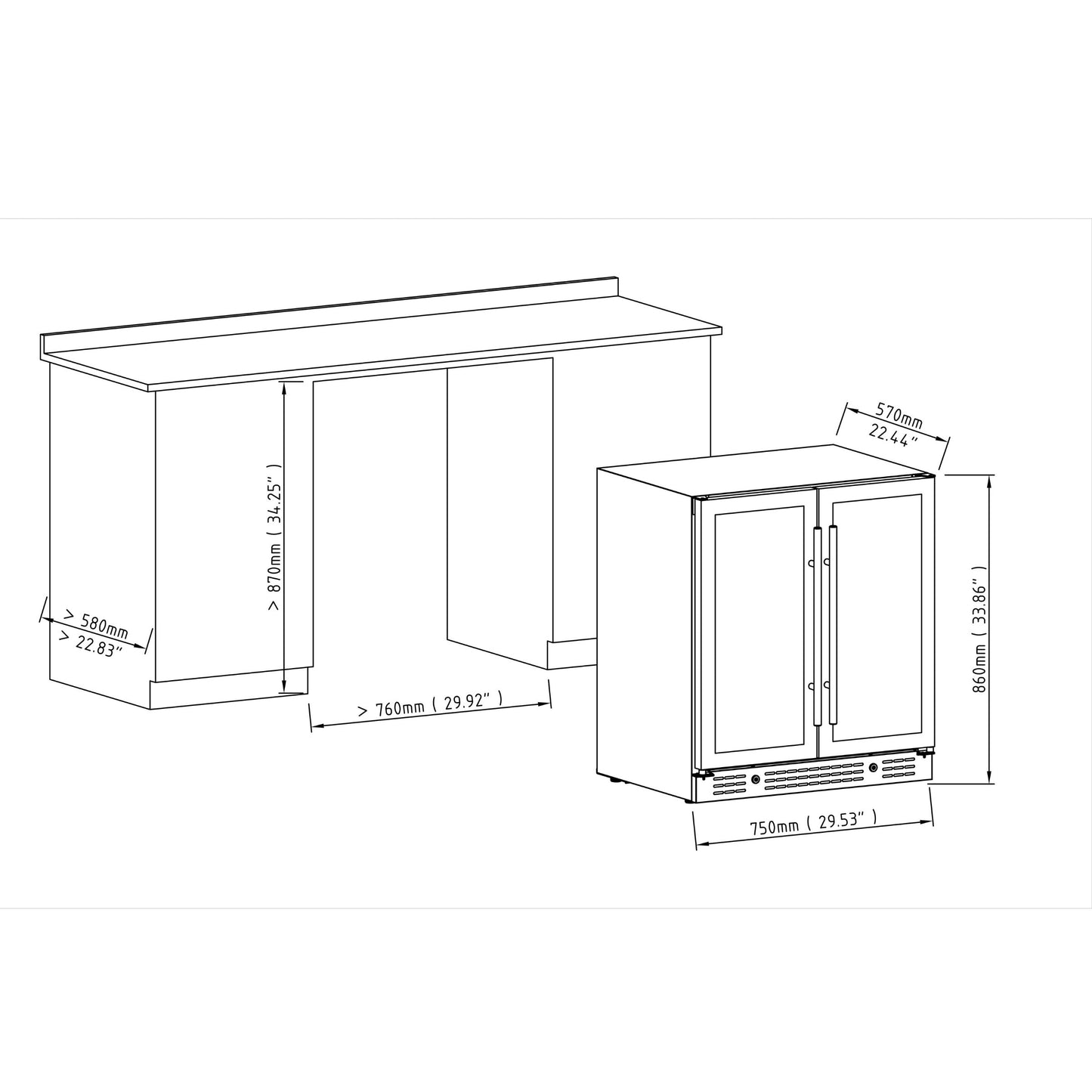 KingsBottle 30-inch Combination Beer and Wine Cooler with Low-E  Glass Door With Stainless Steel Trim