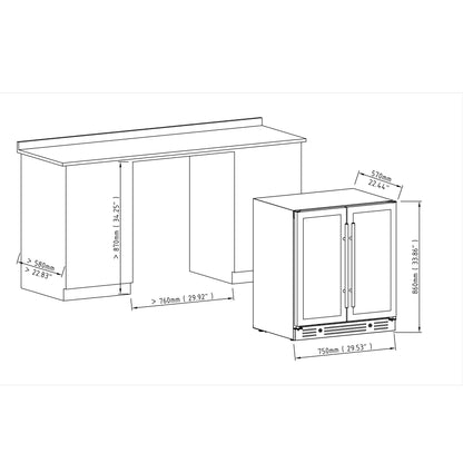 KingsBottle 30-inch Combination Beer and Wine Cooler with Low-E  Glass Door With Stainless Steel Trim