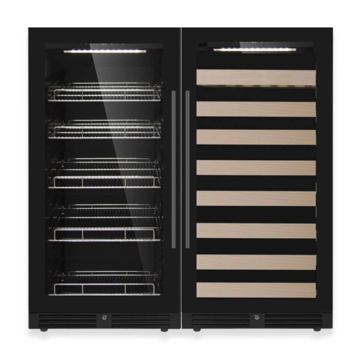KingsBottle 47" High Upright Wine & Beverage Refrigerator Combo with Low-E Borderless Black Glass door