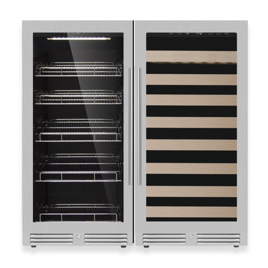 KingsBottle 47" High Upright Wine & Beverage Refrigerator Combo with Low-E Glass Door With Stainless Steel Trim