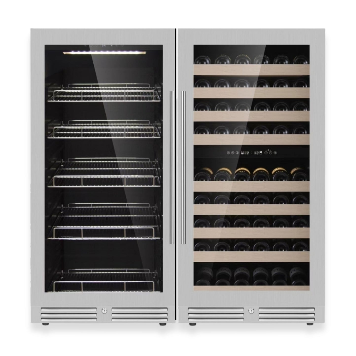 KingsBottle 47" High Wine & Beverage Refrigerator Combo with Triple Temp. Zones Glass Door With Stainless Steel Trim