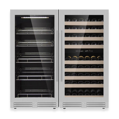 KingsBottle 47" High Wine & Beverage Refrigerator Combo with Triple Temp. Zones Glass Door With Stainless Steel Trim