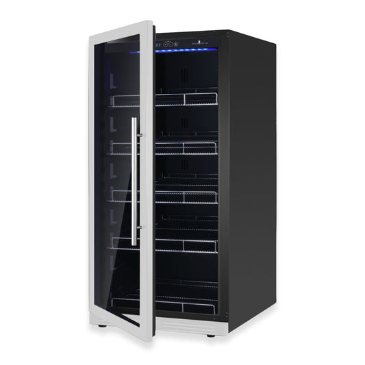 KingsBottle 389 Cans Capacity Upright Beverage Refrigerator With Low-E Stainless Steel Glass Door Left Hand Hinge