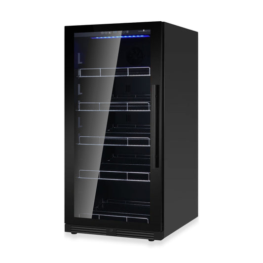 KingsBottle 389 Cans Capacity Upright Beverage Refrigerator With Low-E Stainless Steel Glass Door Left Hand Hinge