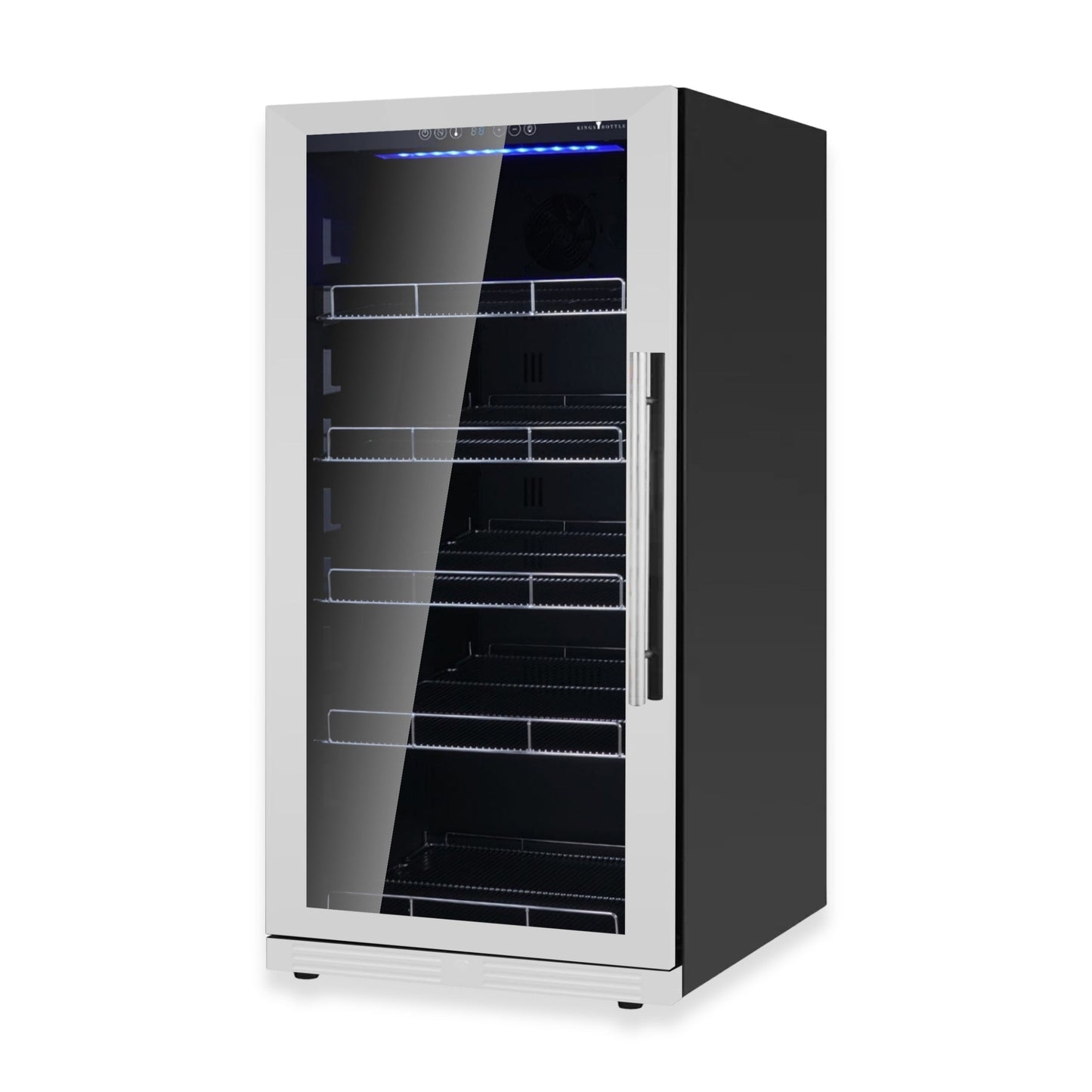 KingsBottle 389 Cans Capacity Upright Beverage Refrigerator With Low-E Stainless Steel Glass Door Left Hand Hinge