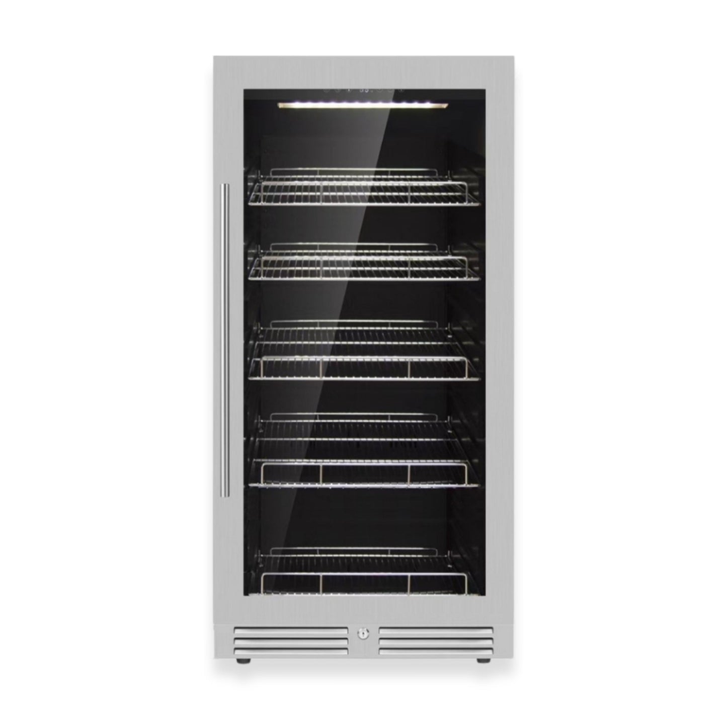 KingsBottle 389 Cans Capacity Upright Beverage Refrigerator With Low-E Stainless Steel Glass Door Left Hand Hinge