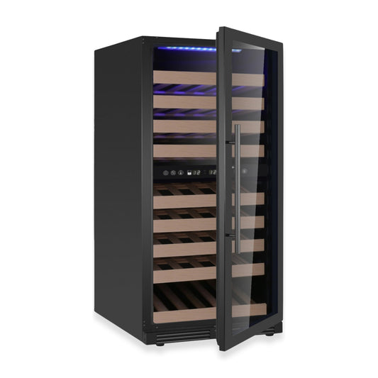 KingsBottle 47-Inch Tall Dual Zone Wine Cooler with Low-E Borderless Black Glass Door Right Hand Hinge