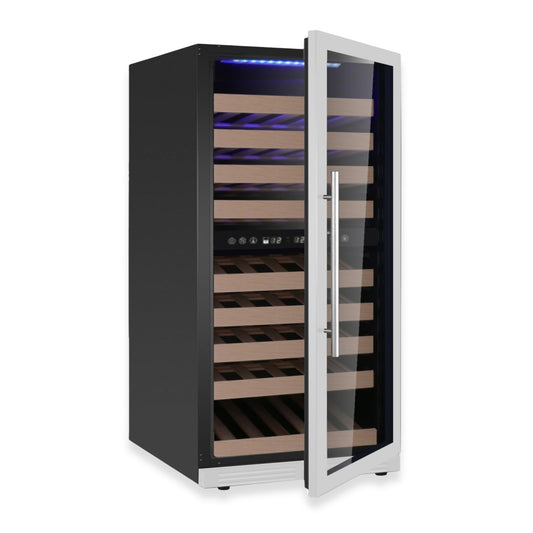KingsBottle 47-Inch Tall Dual Zone Wine Cooler with Low-E Borderless Black Glass Door Right Hand Hinge