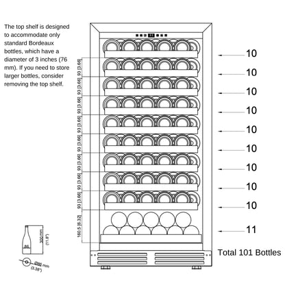 KingsBottle 47-Inch Height Single Zone Wine Cooler with Low-E Glass Door With Stainless Steel Trim Right Hand Hinge