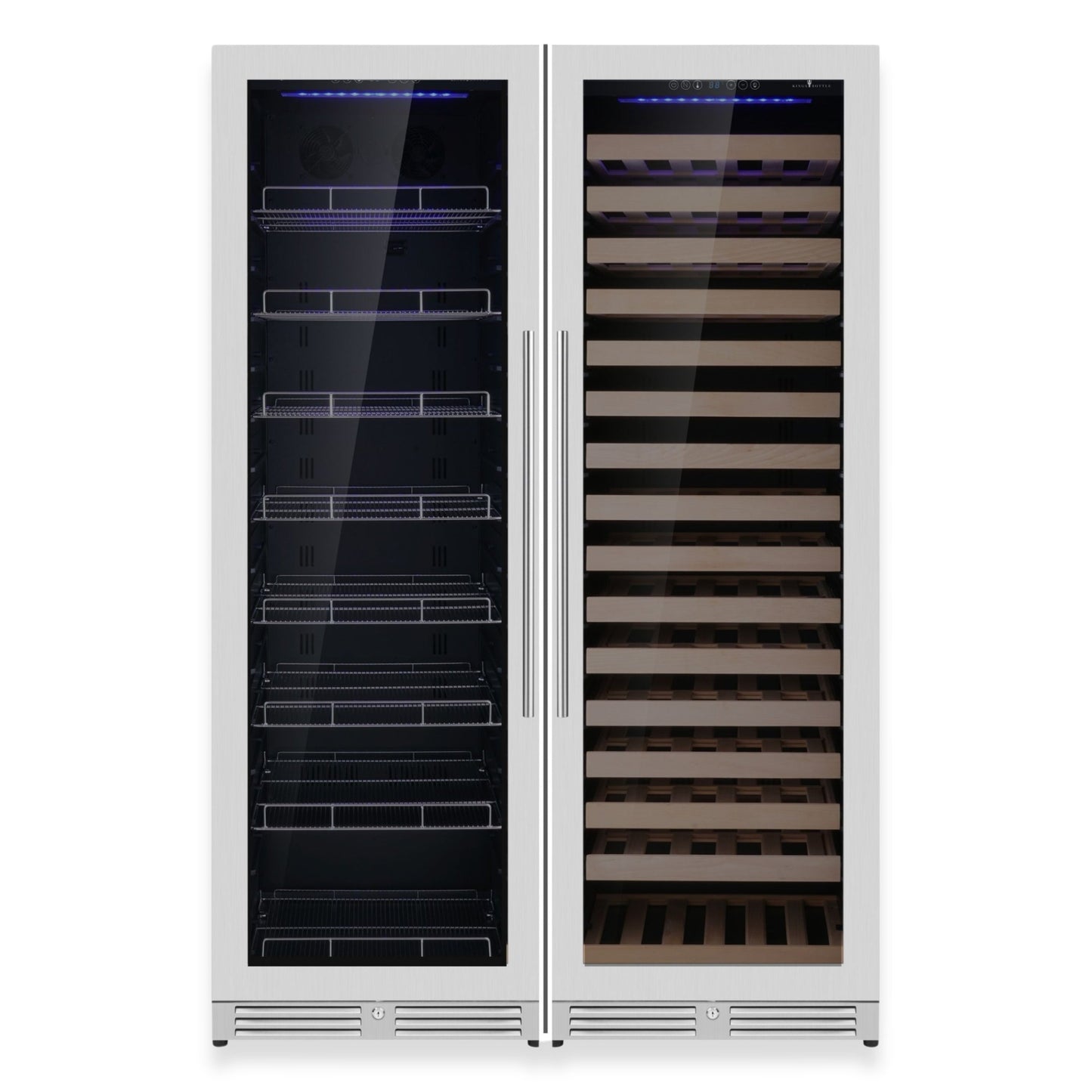 KingsBottle Ultimate Wine & Beverage Upright Refrigerator Combo with Low-E Borderless Black Glass door