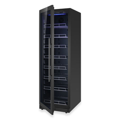 KingsBottle Large Beverage Refrigerator With Low-E Borderless Black Glass Door Left Hand Hinge