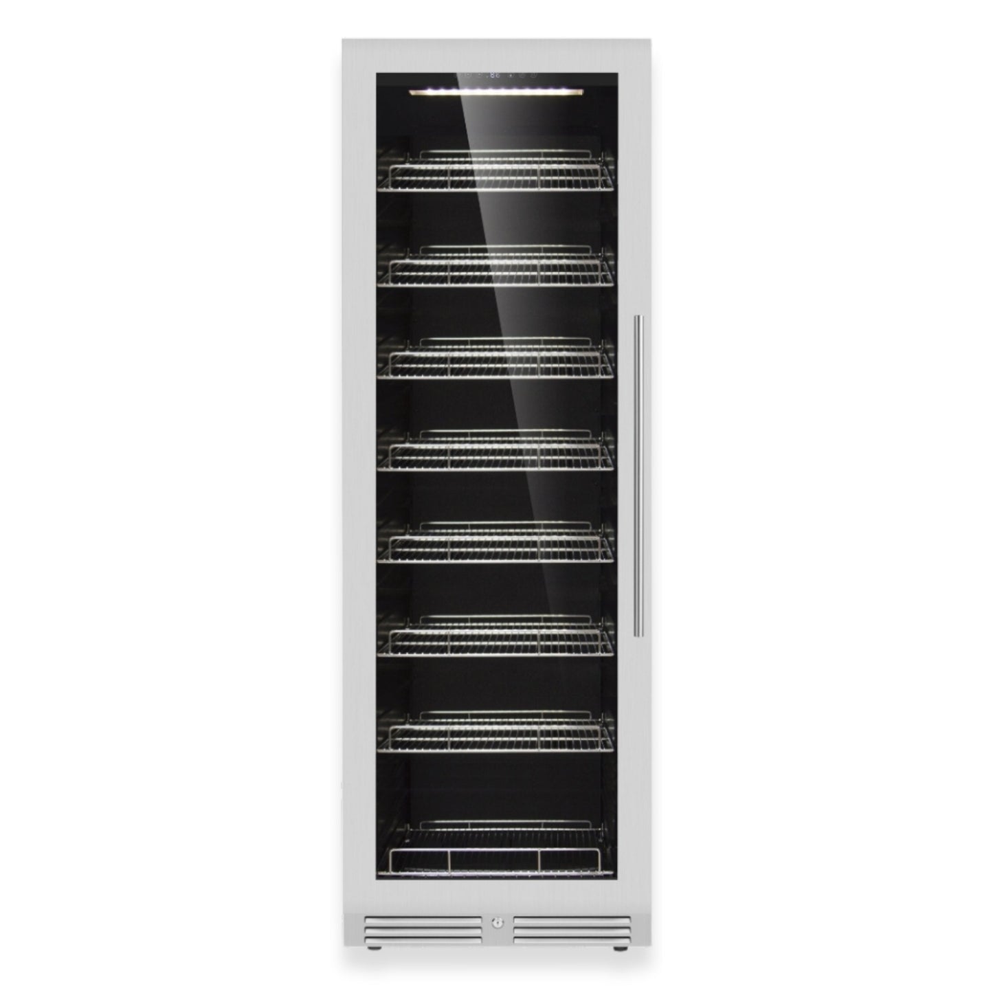 KingsBottle Large Beverage Refrigerator With Low-E Borderless Black Glass Door Left Hand Hinge