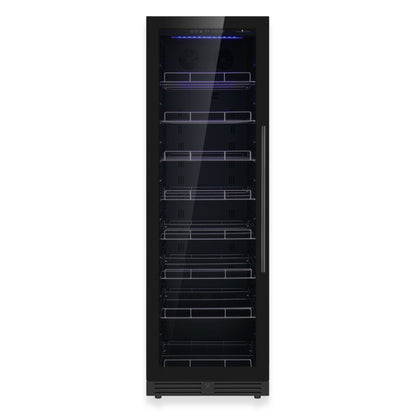 KingsBottle Large Beverage Refrigerator With Low-E Borderless Black Glass Door Left Hand Hinge