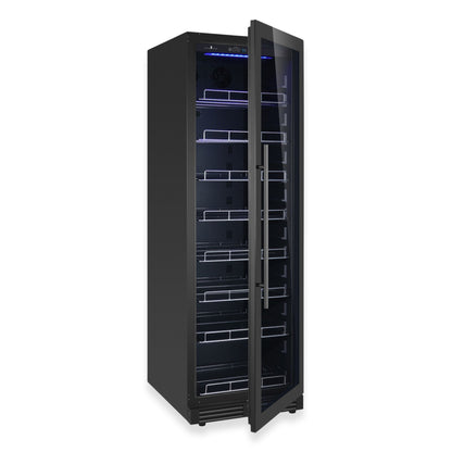 KingsBottle Large Beverage Refrigerator With Low-E Borderless Black Glass Door Left Hand Hinge