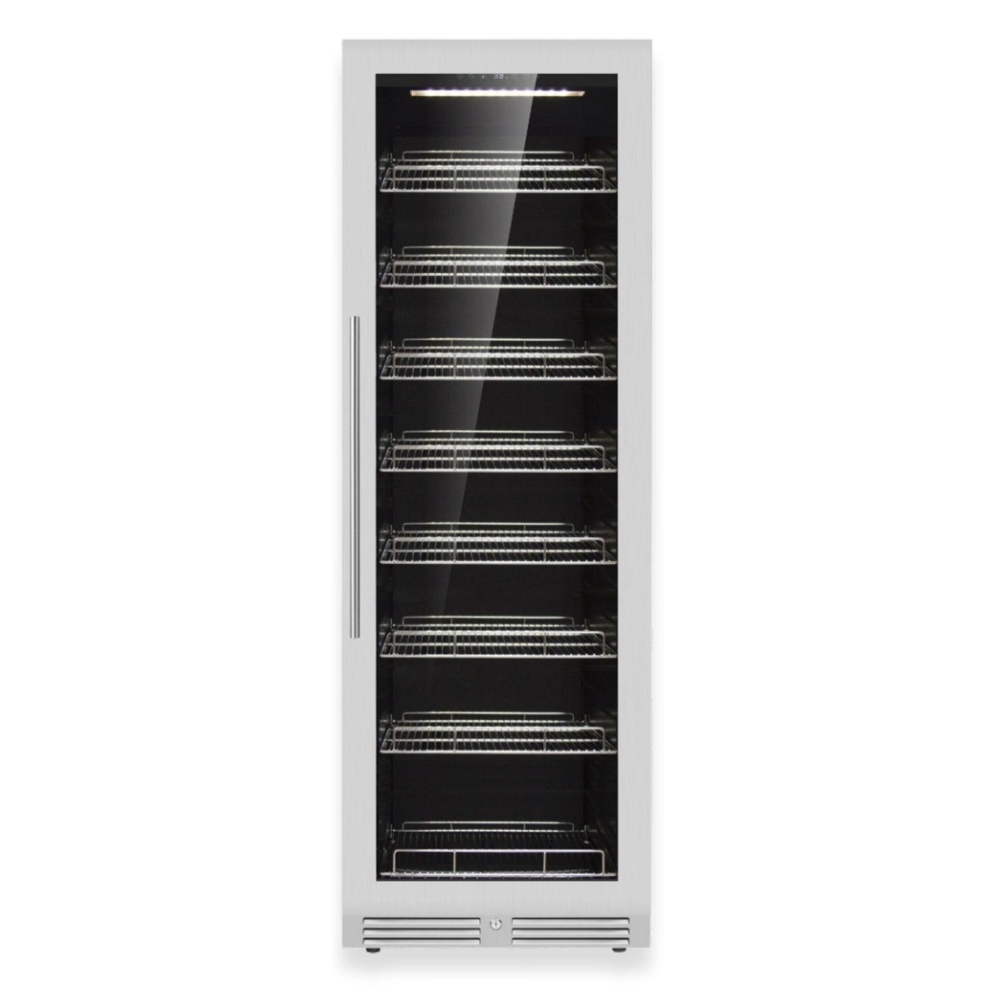 KingsBottle Large Beverage Refrigerator With Low-E Glass Door With Stainless Steel Trim Left Hand Hinge