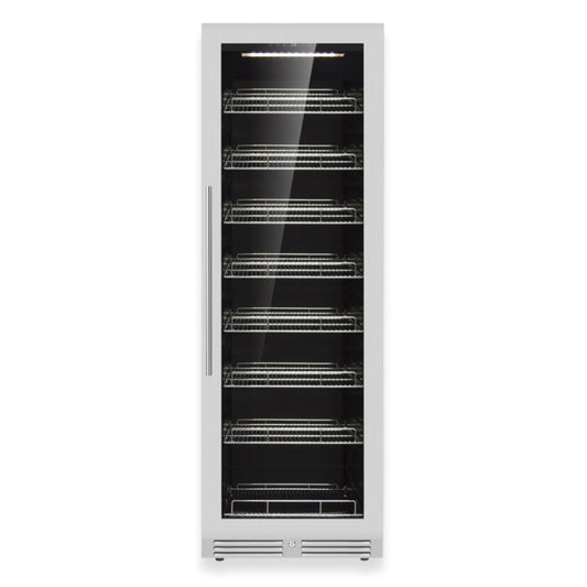 KingsBottle Large Beverage Refrigerator With Low-E Glass Door With Stainless Steel Trim Left Hand Hinge