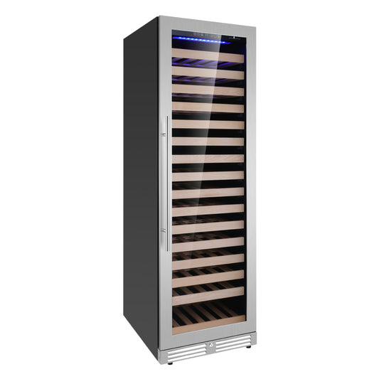 KingsBottle Upright Single Zone Large Wine Cooler With Low-E Glass Door Borderless Black Glass Door Left Hand Hinge