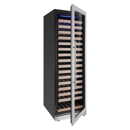 KingsBottle Upright Single Zone Large Wine Cooler With Low-E Glass Door With Stainless Steel Trim  Left Hand Hinge