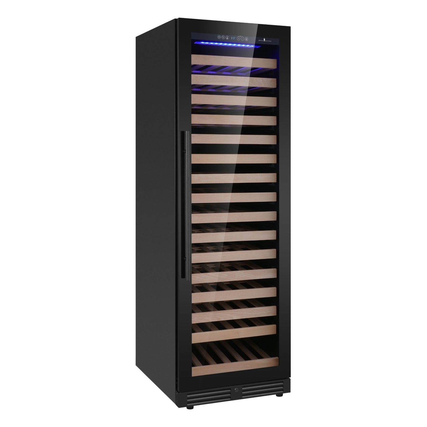 KingsBottle Upright Single Zone Large Wine Cooler With Low-E Glass Door With Stainless Steel Trim  Left Hand Hinge