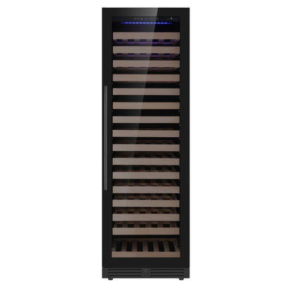 KingsBottle Upright Single Zone Large Wine Cooler With Low-Glass Door With Stainless Steel Trim  Left Hand Hinge