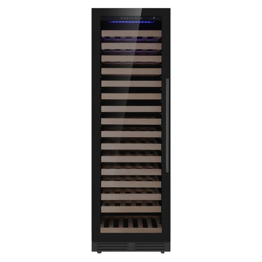 KingsBottle Upright Single Zone Large Wine Cooler With Low-E Glass Door With Stainless Steel Trim  Left Hand Hinge