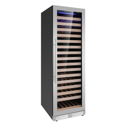 KingsBottle Upright Single Zone Large Wine Cooler With Low-E Glass Door With Stainless Steel Trim  Left Hand Hinge