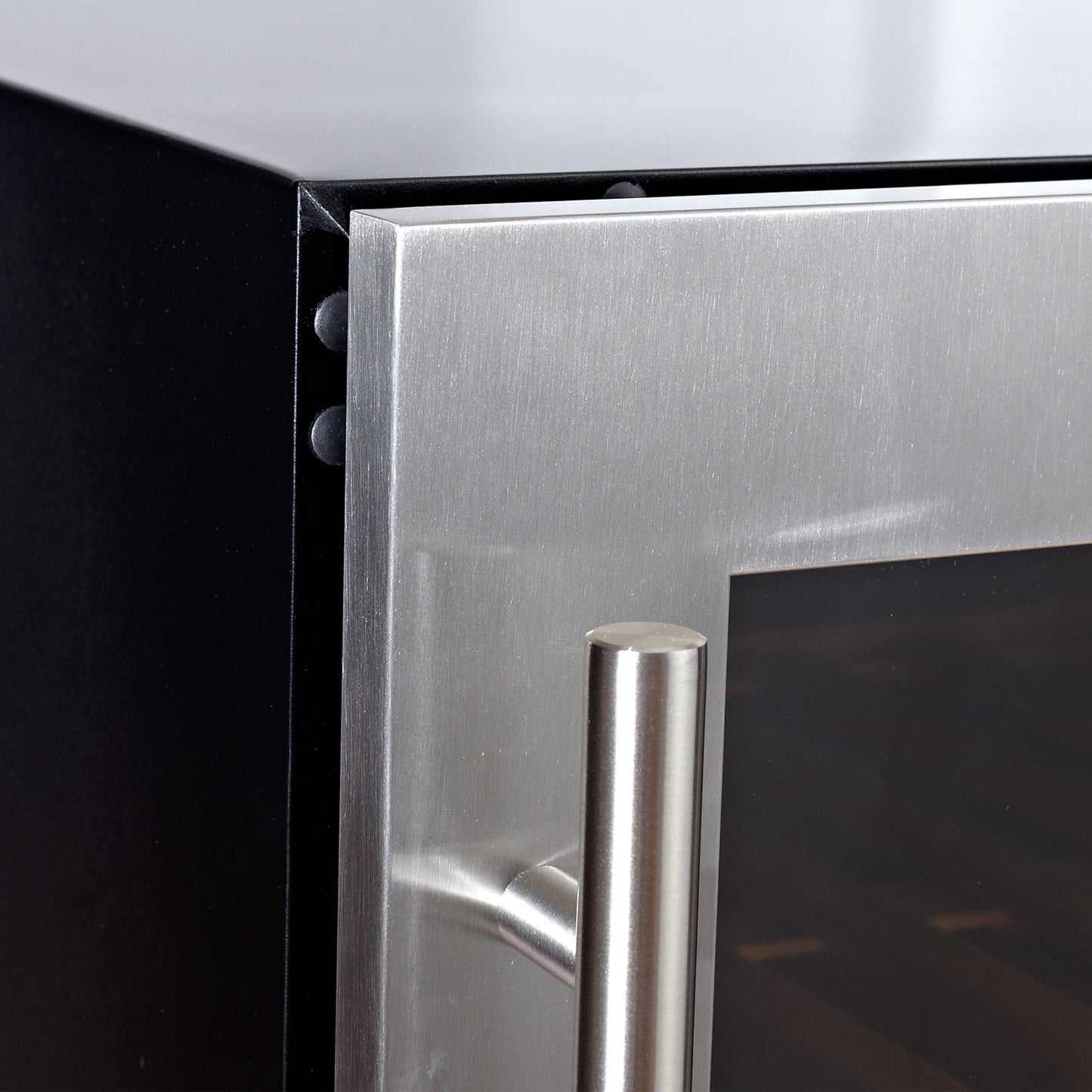 KingsBottle Upright Single Zone Large Wine Cooler With Low-E Glass Door With Stainless Steel Trim  Left Hand Hinge