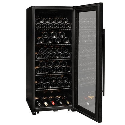 Allavino Contemporary 102 Bottle Single Zone Freestanding Wine Refrigerator with Black Glass Door