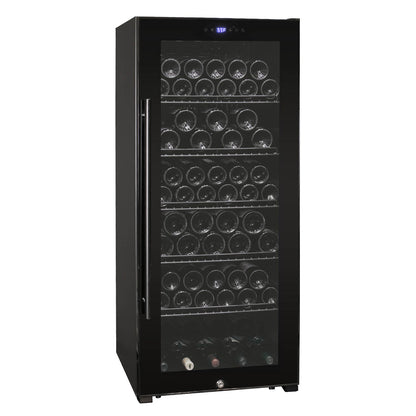 Allavino Contemporary 102 Bottle Single Zone Freestanding Wine Refrigerator with Black Glass Door