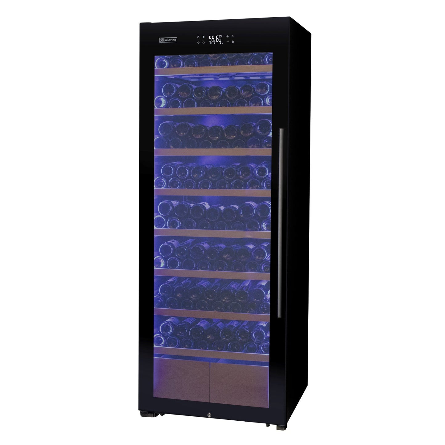 Allavino 29" Wide 248 Bottle Single Zone Black Glass Left Hinge Wine Refrigerator with Display Shelving