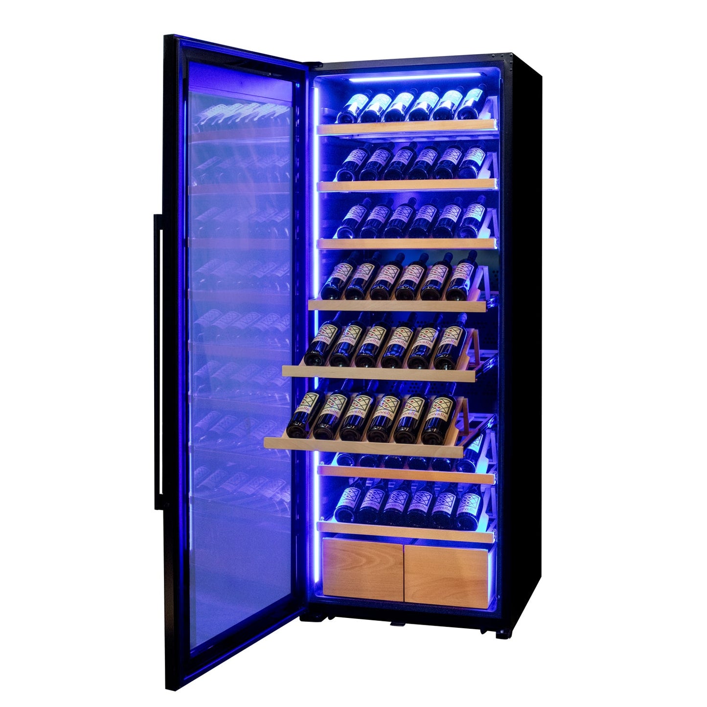 Allavino 29" Wide 248 Bottle Single Zone Black Glass Left Hinge Wine Refrigerator with Display Shelving