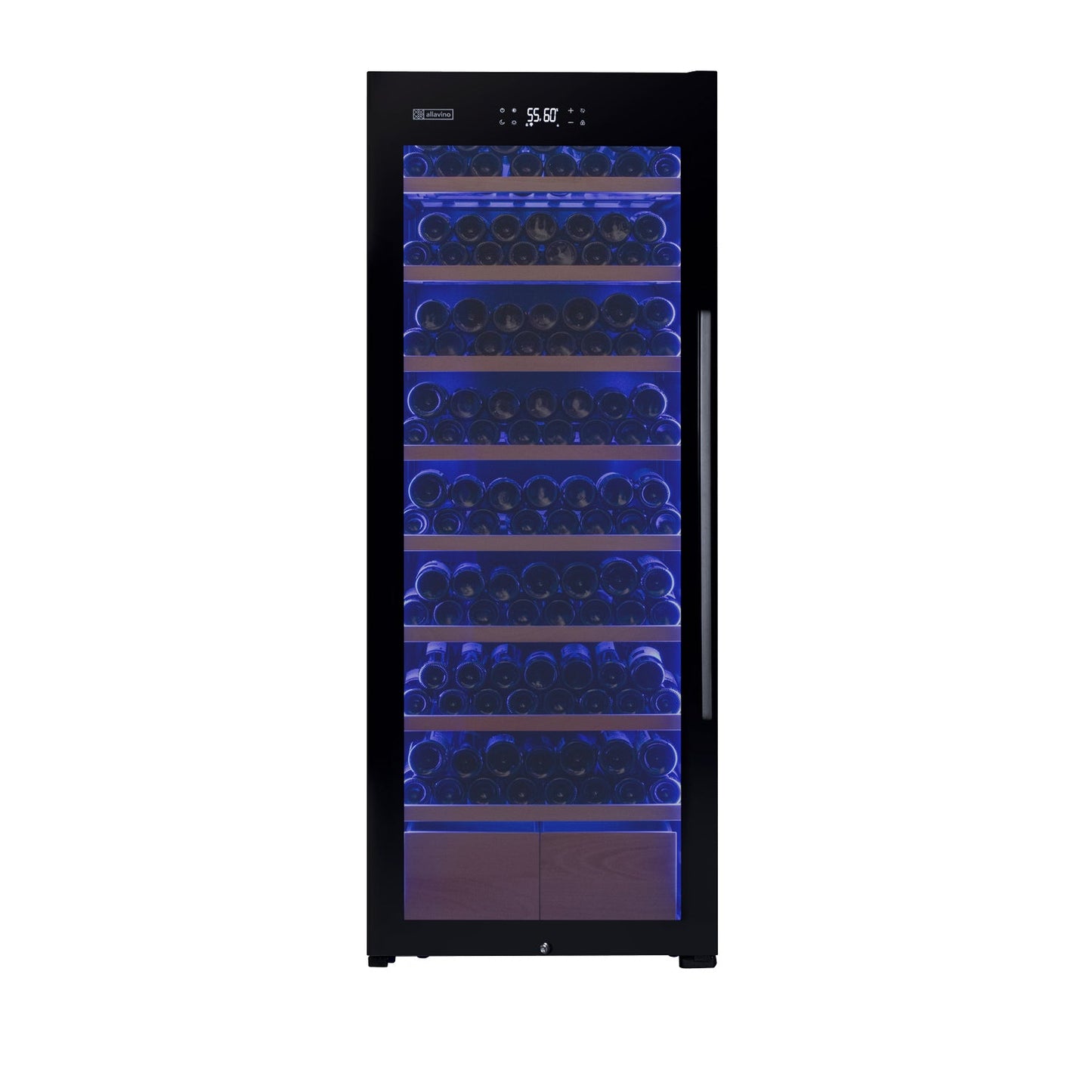 Allavino 29" Wide 248 Bottle Single Zone Black Glass Left Hinge Wine Refrigerator with Display Shelving