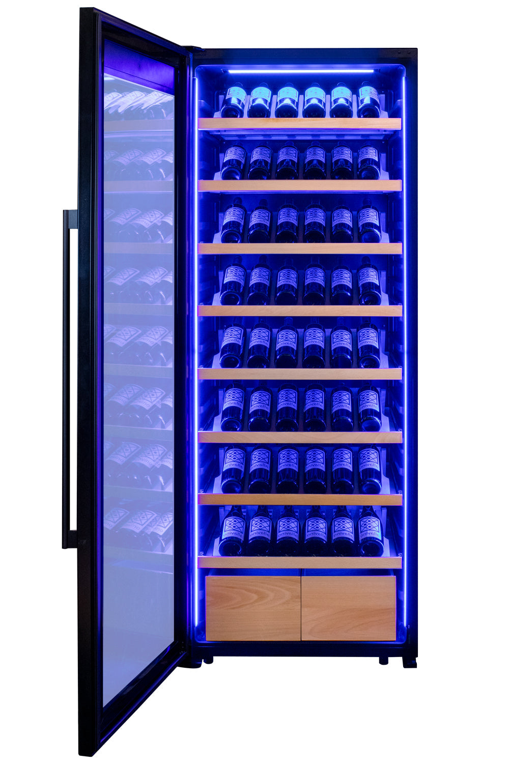 Allavino 29" Wide 248 Bottle Single Zone Black Glass Left Hinge Wine Refrigerator with Display Shelving