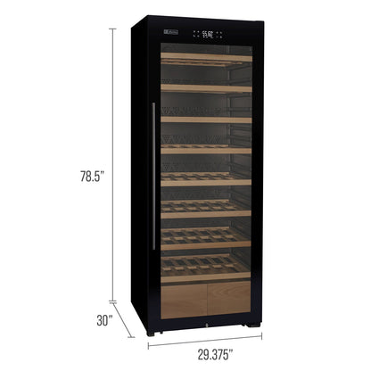 Allavino 29" Wide 248 Bottle Single Zone Black Glass Right Hinge Wine Refrigerator with Display Shelving