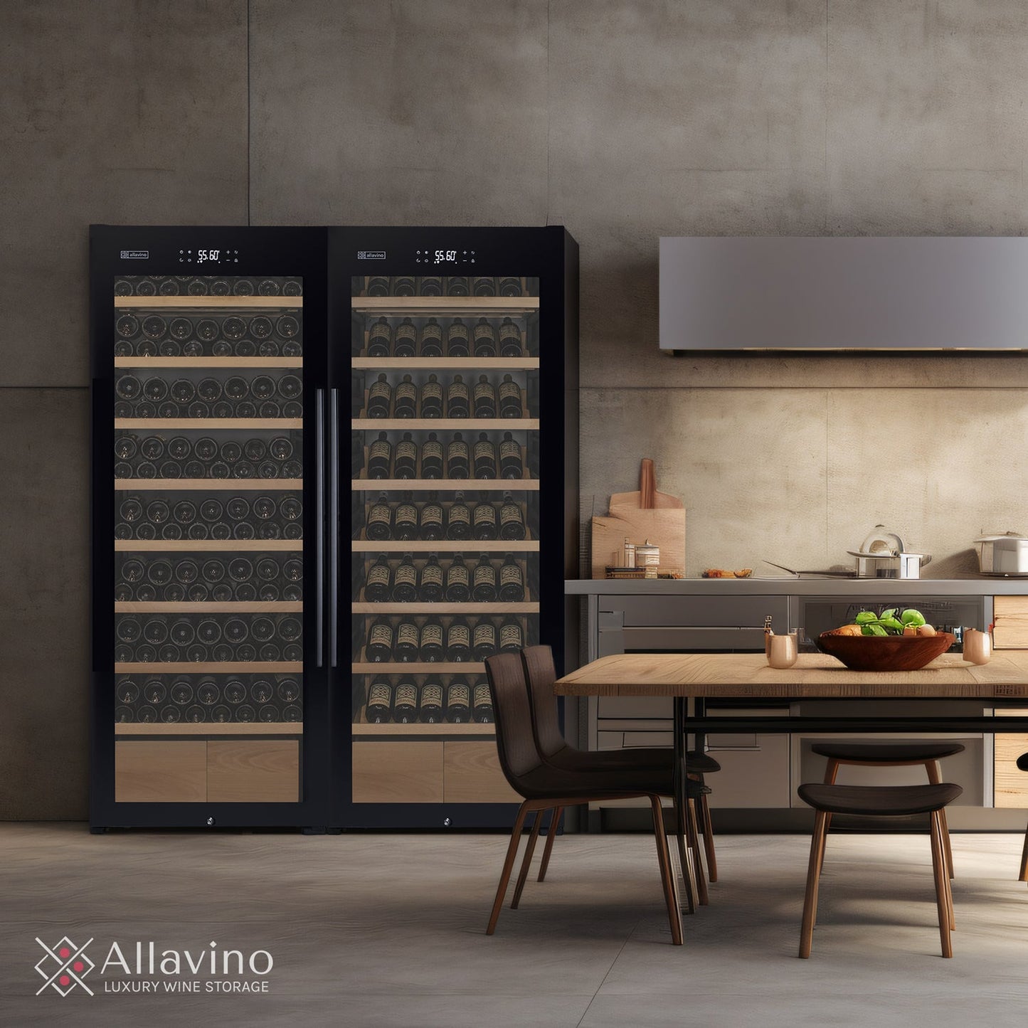 Allavino 29" Wide 248 Bottle Single Zone Black Glass Left Hinge Wine Refrigerator with Display Shelving