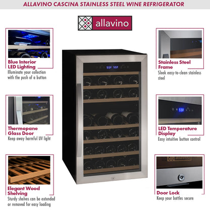 Allavino Cascina Series 43 Bottle Dual Zone Freestanding Wine Refrigerator Cooler with Stainless Steel Door