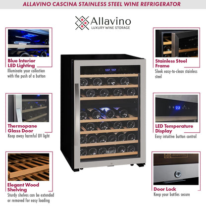 Allavino Cascina Series 47 Bottle Dual Zone Freestanding Wine Cooler Refrigerator with Stainless Steel Door