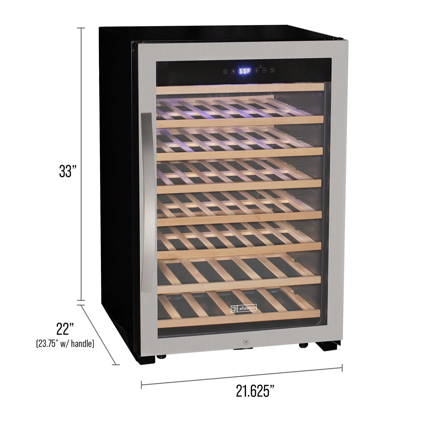 Allavino Cascina Series 55 Bottle Single Zone Freestanding Wine Refrigerator Cooler with Stainless Steel Door